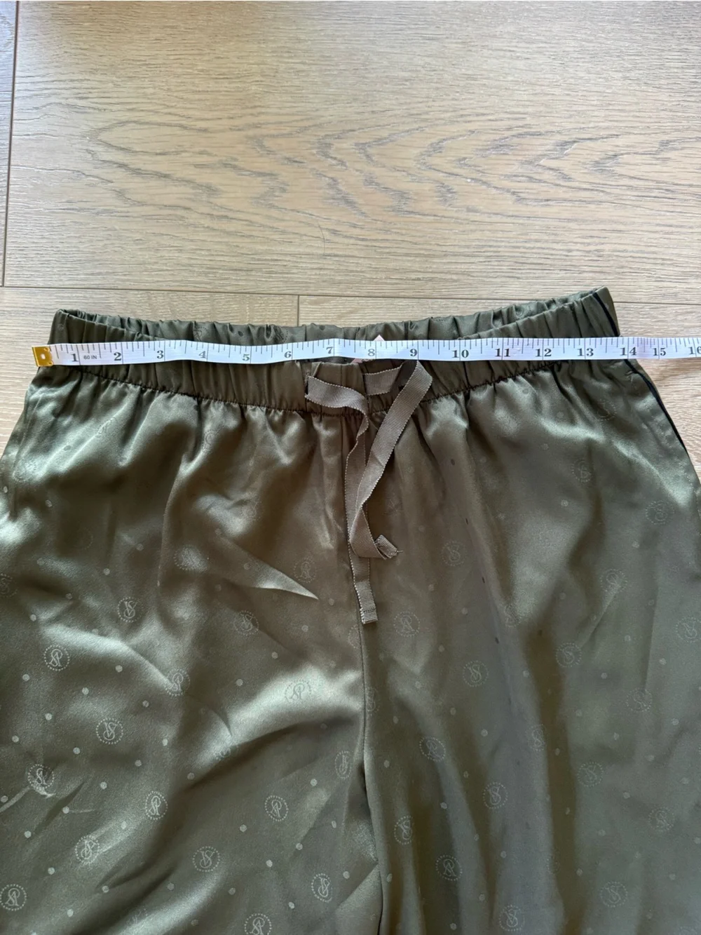 Victoria's Secret Olive Satin Pajama Set with Embroidered Pocket
